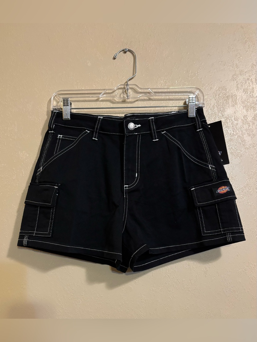 Dickies Black Cargo Shorts with White Stitching